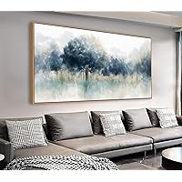 Framed Forest Canvas Wall Art - Indigo Blue Foggy Abstract Trees Pictures for Wall Decor Nature Canvas Painting Modern Printing Artwork for Living Room Bedroom Home Office Wall Decoration 24