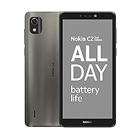 Nokia C2 2nd Edition 5.7” Smartphone with all-day battery life, 5MP & 2MP cameras, Android 11 (Go edition), MicroSD card slot supports up to 256GB, 2 years quarterly security updates, Dual SIM - Grey