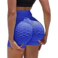 TIK Tok Leggings for Women Butt Lifting Anti Cellulite High Waist Yoga Pants Workout Running Tights Tummy Control (Shorts - Blue, S)
