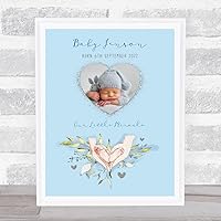 The Card Zoo New Baby Birth Nursery Christening Blue Boy Heart Photo Keepsake Gift Print