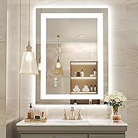 USHOWER 28x36 Inches LED Lighted Bathroom Mirror - Backlit, Anti-Fog, Adjustable Brightness and Color - Safety Tempered Glass Vanity Mirror
