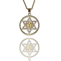 Star Of David Jewish Hebrew Necklace Men Women 925 Italy 14k Gold Finish Iced 6 Pointed Jewish Star of David Pyramid with The Eye of Horus Ice Out Pendant Stainless Steel Real 2.5 mm Rope Chain Necklace, Men's Jewelry, Iced Pendant, Chain Pendant Rope Necklace