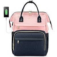 LOVEVOOK Travel Laptop Backpack for Women, 18-inch Large Capacity Outdoor Carry On Backpacks Purse, Business Computer Work Bags, Doctor Nurse Backpack with USB Port, Pink Navy