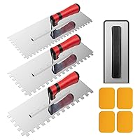 8PCS Tile Tools Square Notch Trowel Set Plus Rubber Grout Float and Sponge for Tiling Installation Grouting,8pcs Masonry Hand Tool Set Stainless Steel Tile Tools for DIY Masonry Tile Work