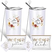 6 Pack Mother of the Groom Mother of the Bride 20 oz Mug Tumblers Cup Wedding Gifts Mother of Bride and Groom Makeup Bag Mom Cosmetic Bag Handkerchief for Mother for Wedding Engagement (Gentle Flower)