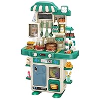 Deejoy Kitchen Playset,48Pcs for Boys and Girls, Kitchen Toys with Realistic Lights&Sounds, Simulation of Spray and Play Sink, Pretend Play Food with Toddler