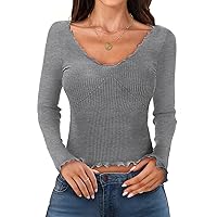 MEROKEETY Women's Long Sleeve Crop Tops Low Cut Slim Fitted Ribbed Knit Basic Casual Tees Shirt