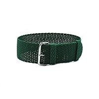 22mm Green Perlon Braided Woven Watch Strap with Silver Buckle