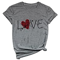 Ykomow Womens Valentine Shirts Leopard Valentine's Day T Shirt Plaid Love Heart Graphic Tees