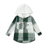 Toddler Baby Boys Girls Plaid Shirt Coat Jacket Long Sleeve Hooded Patchwork Tops Kids Outwear
