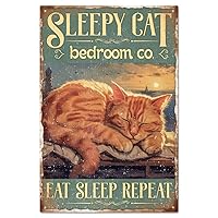 GLOBLELAND Sleeping Cat Tin Sign Vintage Sleepy Kitty Tin Sign Vintage Metal Tin Sign Funny Art Plaque Poster Retro Wall Decor Tin Painting Tin Signs 8×12inch for Home Bar Coffee Shop Club Decoration