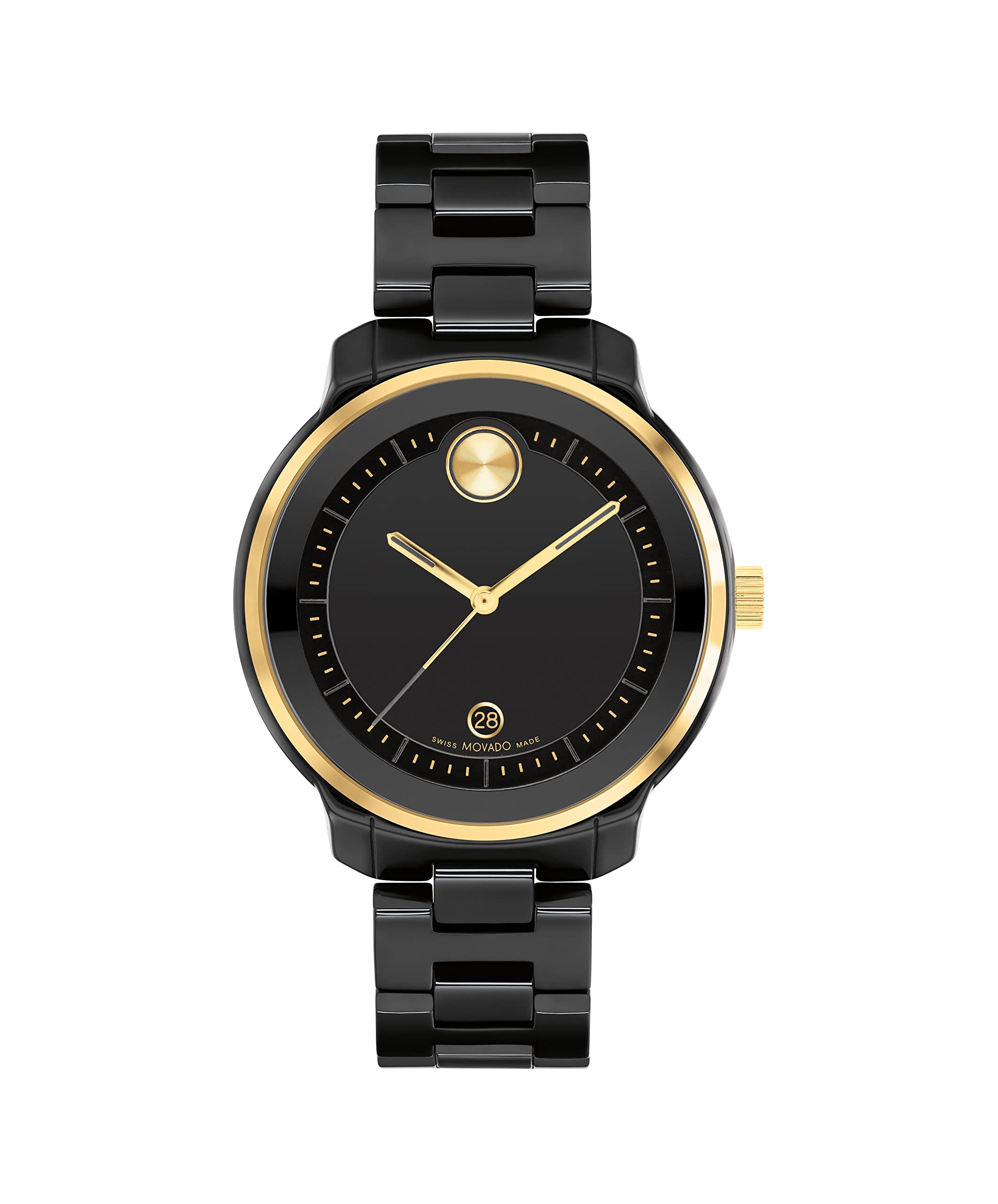 Movado Bold Verso Women's Swiss Quartz 3600936 Black Ceramic Case and Link Bracelet Watch, Color: Black