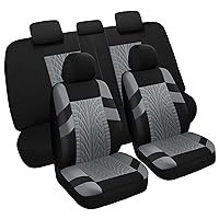 Car Seat Covers Full Set, Front & Split Rear Bench for Car, Universal Cloth SUV, Sedan, Van, Automotive Interior Covers, Airbag Compatible, Black&Grey (VC-01-B1)