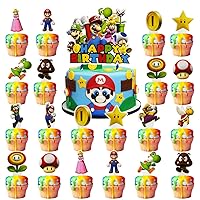 25PCS Mario Cupcake Topper Party Supplies for Super Brothers Birthday Party Decorations