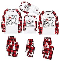 Matching Christmas Pajamas for Family, Funny Holiday Cute Xmas Tree Print Tops & Plaid Pants Xmas Sleepwear Pjs Set