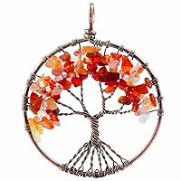 TUMBEELLUWA Tree Pendant Healing Crystal Necklace Gemstone Chakra Copper Plated Handmade Jewelry for Women Men