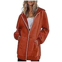 Women's Oversized Zip Up Fleece Hoodies Long Outerwear Sweatshirts with Pockets 2023 Fall Winter Drawstring Jackets
