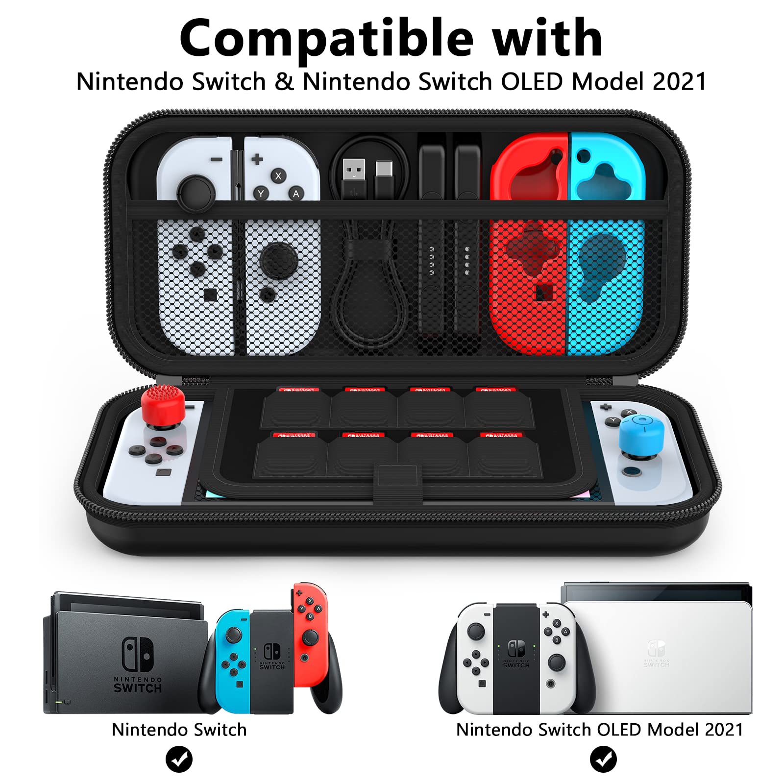 HEYSTOP Carry Case Compatible with Nintendo Switch & Nintendo Switch OLED Model 2021, Portable Travel Carry Case for Accessories and Console, Black