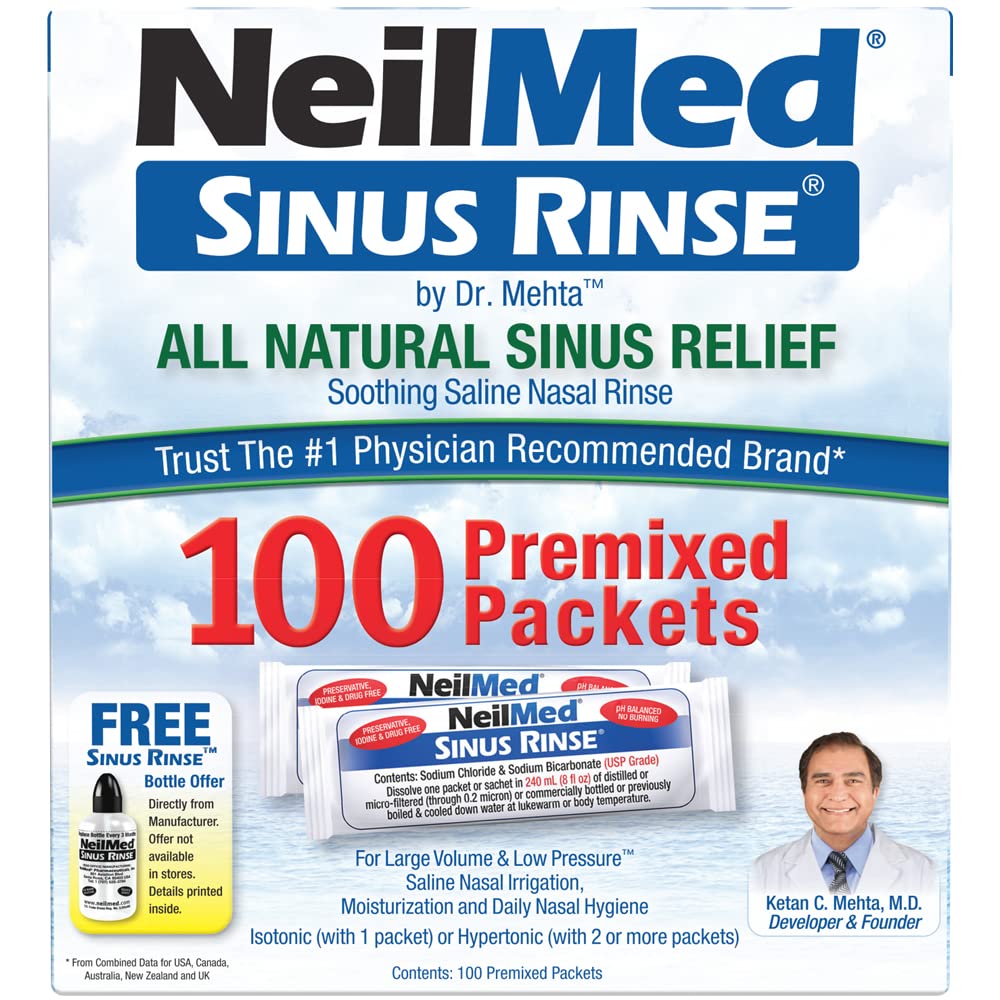 NeilMed Sinus Rinse All Natural Relief Premixed Refill Packets 100 Count (Pack of 1)
