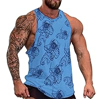 Space Astronuat Men's Workout Tank Top Casual Sleeveless T-Shirt Tees Soft Gym Vest for Indoor Outdoor