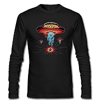 Long Sleeve Boston Rock Band Classic Spaceship Distressed Men's Cool T-shirt black S
