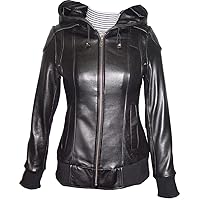 18P Size Black Leather Hoodie Jacket Women
