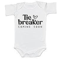 Tie Breaker Coming Soon Newborn Baby Girl Boy Pregnancy Announcement Infant Funny Bodysuit Romper Onesie (6-12 Months, Heart Print-Romper)
