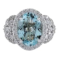 5.69 Carat Natural Blue Aquamarine and Diamond (F-G Color, VS1-VS2 Clarity) 14K White Gold Cocktail Ring for Women Exclusively Handcrafted in USA
