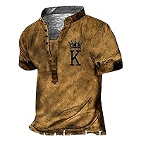 Men's Vintage Aztec Western Ethnic Top Stand Collar Button Henley Shirt Outdoor Sports Tactical T Shirt Tops