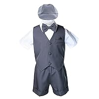 Dark Gray Baby Boy Toddler Eton 5pc Formal Vest Shorts Set Suits Hat S-4T (Large:(12-18 Months))