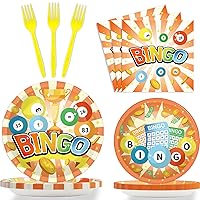 96 Pcs Bingo Party Supplies Pack for 24 Guests Bingo Party Tableware Set Party Decorations Bingo Birthday Paper Plate Napkin Fork
