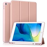 Akkerds Case Compatible with iPad 10.2 Inch 2021/2020 iPad 9th/8th Generation & 2019 iPad 7th Generation with Pencil Holder, Protective Case with Soft TPU Back, Auto Sleep/Wake Cover, Rose Pink
