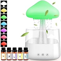 Mushroom Humidifier with Essential Oils, Night Light with 7 Changing Colors, Desk Cloud Lights for Sleeping and Relaxing Mood, White