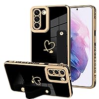 ZIYE Galaxy S21 5G Luxury Electroplated Case with Strap Love Heart Plating Gold Bumper Cover for Women Girls Anti-Scratch Shockproof Back Phone Case for Samsung Galaxy S21 5G 6.2 Inch