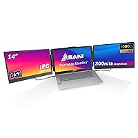 Asani 14” Portable Monitor - Full HD Tri-Screen Extender for Laptops, USB Type-C plus HDMI, Plug and Play, Compatible with 13”-17” Laptops, 1080P IPS Panel Display, 300nits Brightness, MacOS & Windows