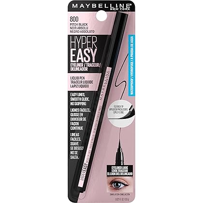 MAYBELLINE Hyper Easy Liquid Pen No-Skip Eyeliner, Satin Finish, Waterproof Formula, Eye Liner Makeup, Pitch Black, 0.018 Fl Oz