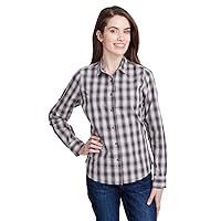 Ladies' Mulligan Check Long-Sleeve Cotton Shirt XL STEEL/ BLACK