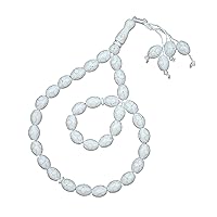 Large White Tasbih 11x14-mm Plastic Resin Electroplated Silver-tone Flower Design 33-ct Prayer Dhikr Beads