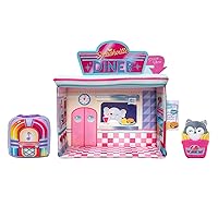 Squishville by Original Squishmallows Darling Diner Playset - Includes 2-Inch Heidi The Husky Plush, Jukebox, French Fries, and Diner Playscene - Toys for Kids