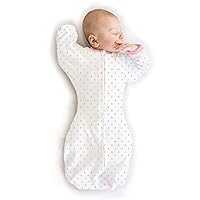 SwaddleDesigns Transitional Swaddle Sack, Arms Up Half-Length Sleeves and Mitten Cuffs, Tiny Triangles, Pink, Small, 0-3mo, 6-14 lbs (Parents' Picks Award Winner, Easy Transition with Better Sleep)