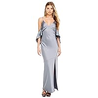 ASTR the label Women's Kendra Ruffle Cold Shoulder Full Length Dress, Silver, Large