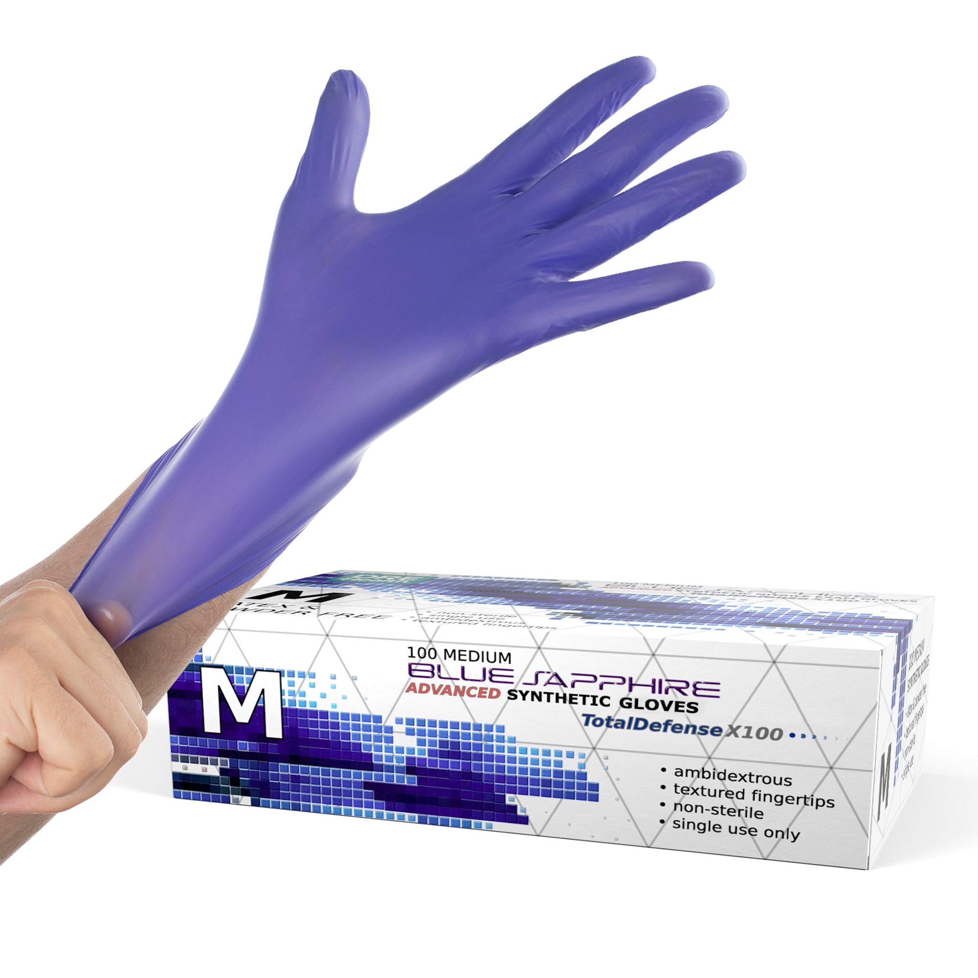 Synthetic Nitrile Disposable Gloves Medium -100 Pack -Latex Free Medical Gloves