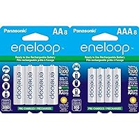 Panasonic Eneloop AA and AAA 2100 Cycle Ni-MH Pre-Charged Rechargeable Batteries Bundle (8 Pack of Each)