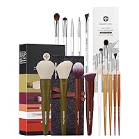 EIGSHOW 5pcs Basic Eye Makeup Brushes Set & 9pcs 5 Colors Essential Kabuki Makeup Brush Set with Ultra-soft Synthetic Fibers for Powder Blush Concealers Contouring Highlighting (Warm Colors)
