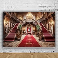 Vinyl 10x8ft Red Carpet Palace Backdrop Vintage Luxury European Palace Interior Elegant Stair Chandelier Background Girls Princess Bridal Shower Wedding Ceremony Party Decorations Photo Booth Prop