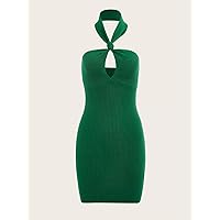 Women's Fashion Dress -Dresses Cut Out Backless Halter Sweater Dress Sweater Dress for Women (Color : Green, Size : Large)