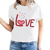 Funny Love Leeter Print T-Shirt for Women Valentines Day Short Sleeve Casual Tops Lover Gift Crewneck Blouses