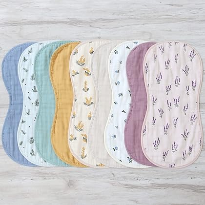 LifeTree Muslin Baby Burp Cloths, 100% Organic Cotton, Large Baby Washcloths, Face Towel, Burping Rags, Bibs for Newborn Boys Girls, Set of 2 (Lavender & Mauve)