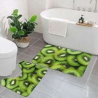 Slices of Fresh Ripe Green Kiwi Bathroom Rugs Set 2 Piece Soft Absorbent Microfiber Bath Rug and U-Shaped Toilet Rug Non Slip Bath Mats for Bathroom Floor Mats