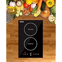 Empava Electric Stove Induction Cooktop Vertical with 2 Burners Vitro Ceramic Smooth Surface Glass in Black 120V, 12 Inch